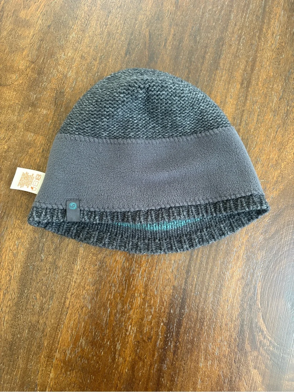 Pistil Elroy Beanie Fleece Wool Blend Charcoal Gray with Teal Stripes Knit OS